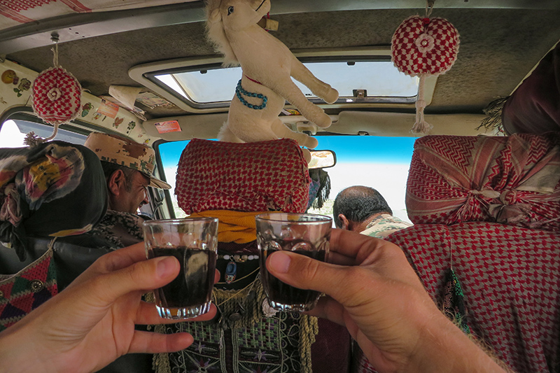 hitching a ride to Dana. naturally we were offered tea...