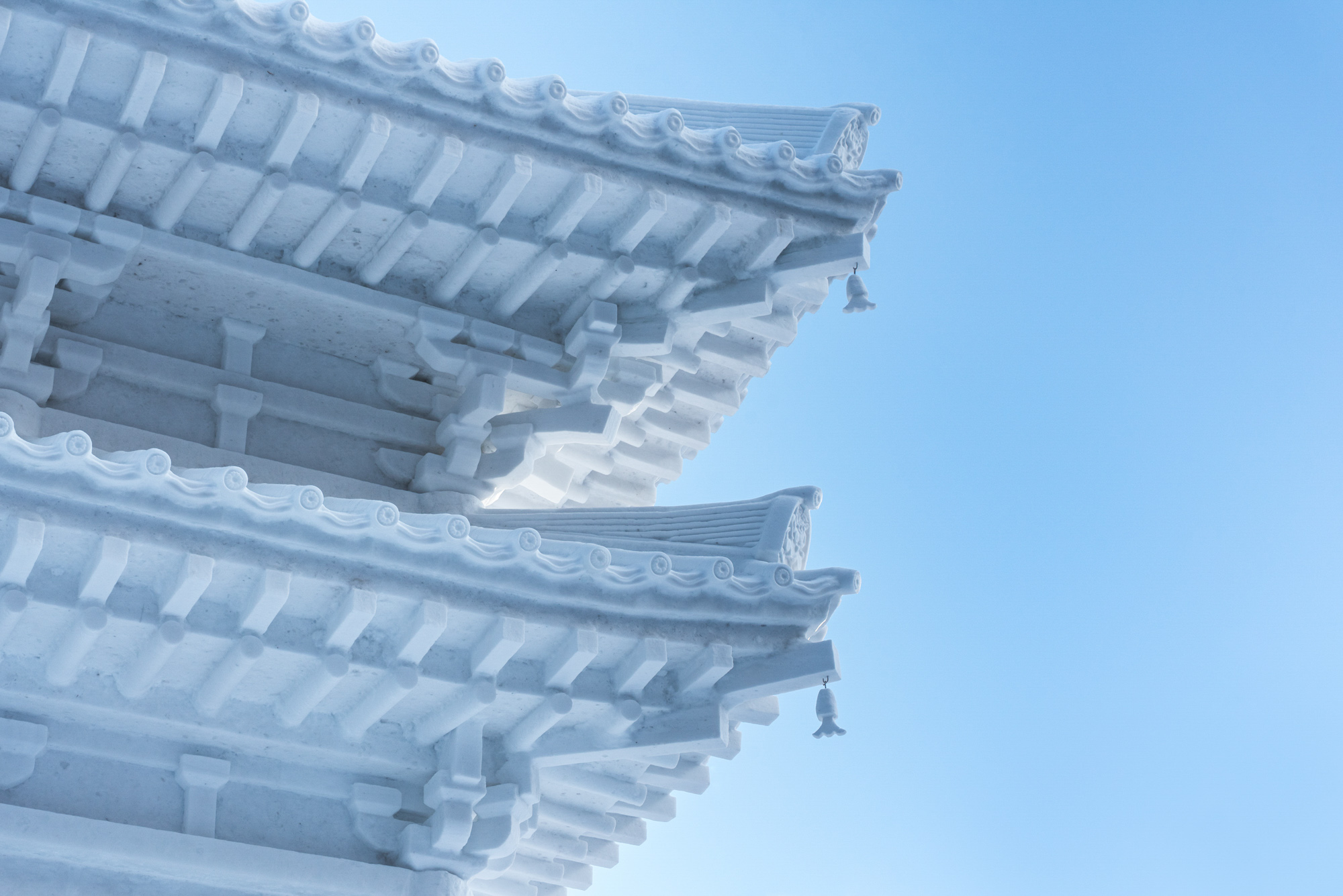 details of a huge snow temple at the "Sapporo Snow and Ice Festival"
